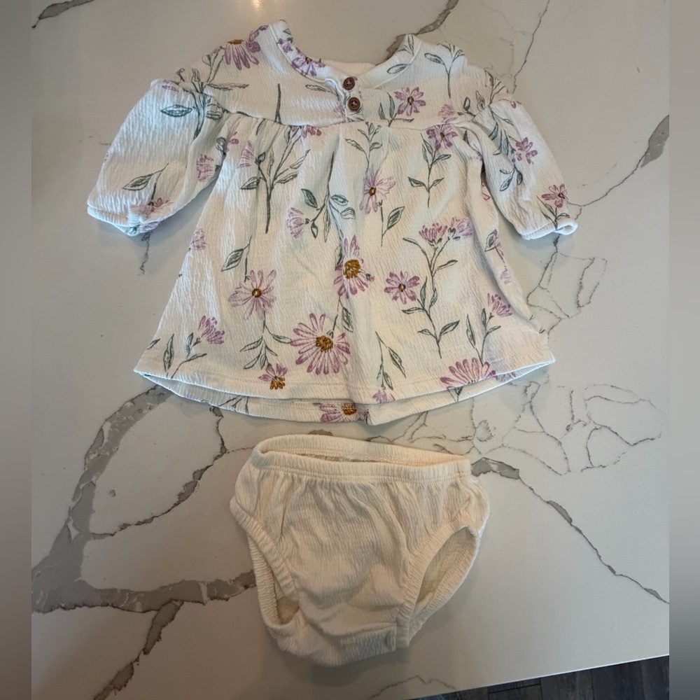 Carter's Cream Floral Peplum Top and Bloomers - Purple and Green Accents
